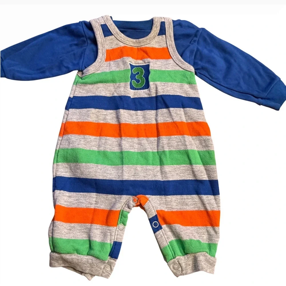 Vintage Carter's Baby Outfit Set 3-6M USA Striped Romper & Blue Bodysuit 9-12M